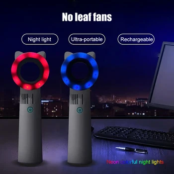 

Rechargeable Portable Bladeless Fan Handheld Mini USB Cooler No Leaf Handy Fan LED Indicator Fan Safety For Kids Children 2020