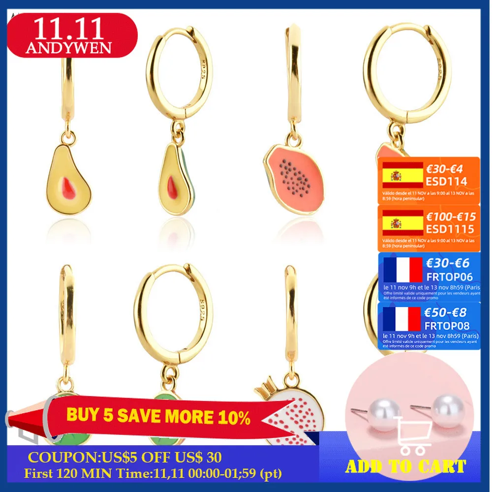 ANDYWEN 925 пробы серебряные новые фрукты Aros Papaya серьги-капли круглые петли