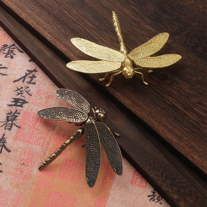 Fashion Brass Dragonfly Figurines Simulation Animal Toy Removable Wings Office Desk Small Ornament Living Room TV Cabinet Decors | Дом и сад