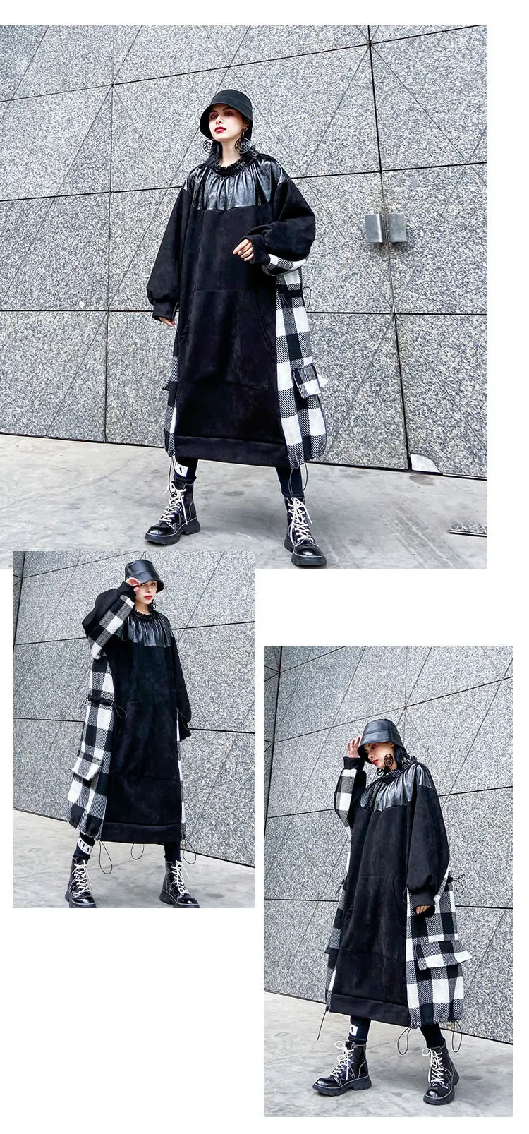 XITAO Тренч из искусственной кожи размера плюс, модная новинка, зимнее клетчатое Элегантное маленькое повседневное пальто с длинным рукавом XJ2769