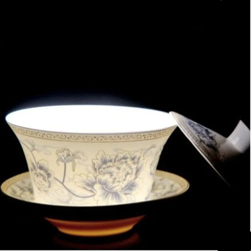 Китайский Sancai Gaiwan голубой и белый фарфоровый чайный набор кунг-фу Tureen керамическая чашка для чая здоровья чашки чая и блюдца мастер чашки