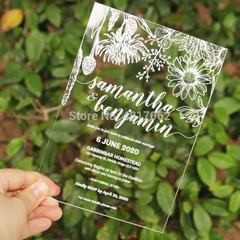 

Acrylic invitations, laser engraved acrylic stationery.