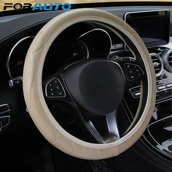 

FORAUTO Steering Wheel Car Steering Wheel Cover With Anti-Slip Embossing Leather Diameter 38cm Steering cover couvre