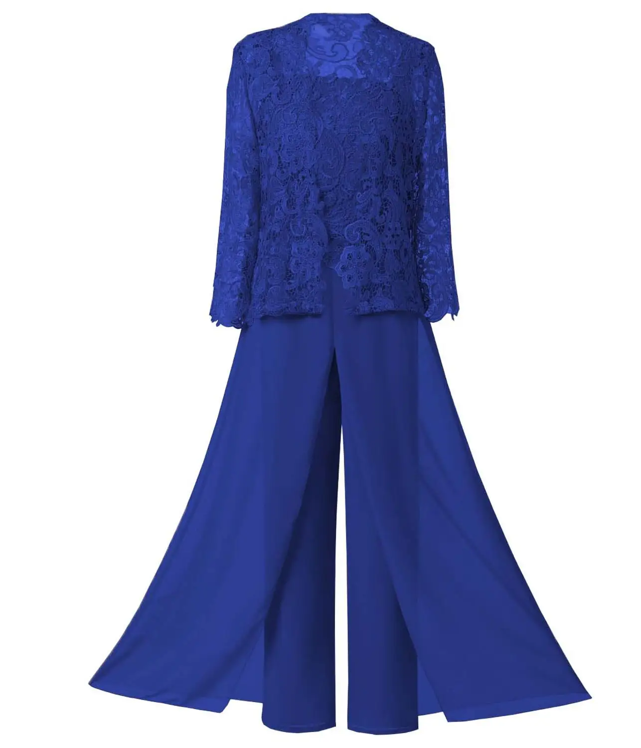 royal blue Женское элегантное кружевное платье для матери невесты из 3 предметов, костюм со штанами с короткой курткой, наряд с рукавами 3/4 для свадебного жениха - Цвет: royal blue