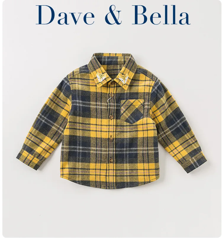 DBJ11007 нижнее белье в стиле бренда dave bella/комплект одежды для маленьких мальчиков, осенняя одежда для детей рубашка в клетку для детей ясельного возраста Топ из хлопка, футболки для детей, одежда с длинным рукавом