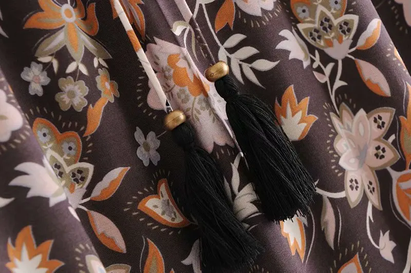 2020 Autumn Womens New 2 Piece Set Dress Lacing Up Fashion Long Cotton Dress Long Sleeve Floral Tassel Classic Midi Dress Mujer