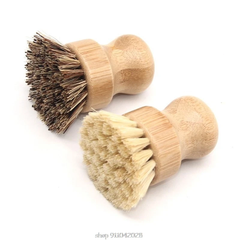 Washing-Tools Bowl Dish Sisal Cleaning-Brush Wooden-Handle Kitchen-Pan Bamboo-Palm Round