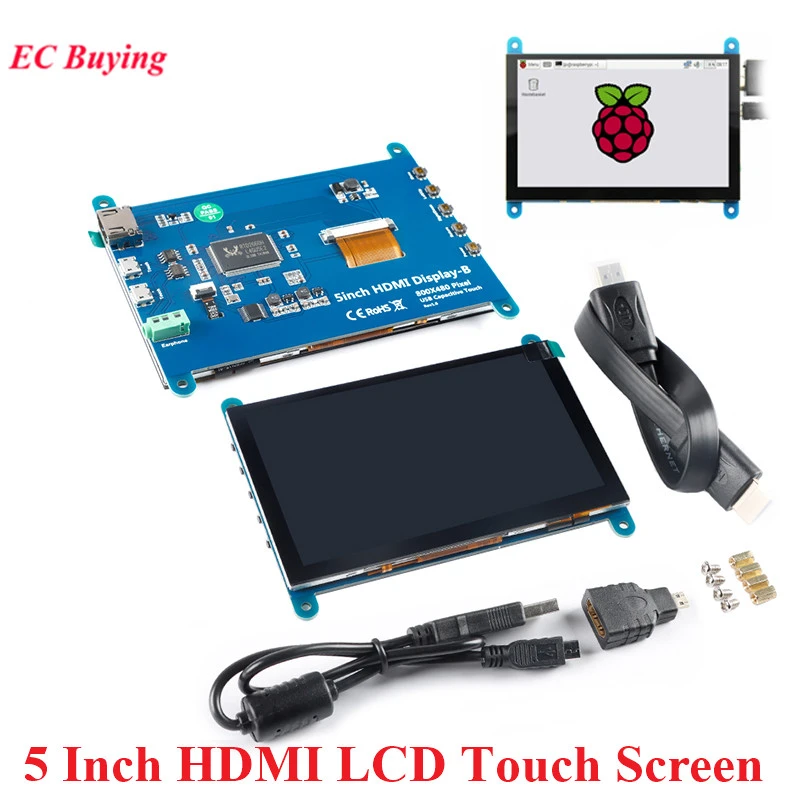 Monitor HDMI de 5 pulgadas, pantalla táctil capacitiva USB de 800x480, módulo de pantalla LCD de 5,0 para Raspberry 2B/3B +/4B/PC/BB negro/Banana Pi|Módulos de LCD| - AliExpress