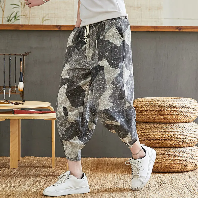

Summer men's cotton and linen casual loose trend sports Harlan seven points pants large size sports pants hip hop casual pants