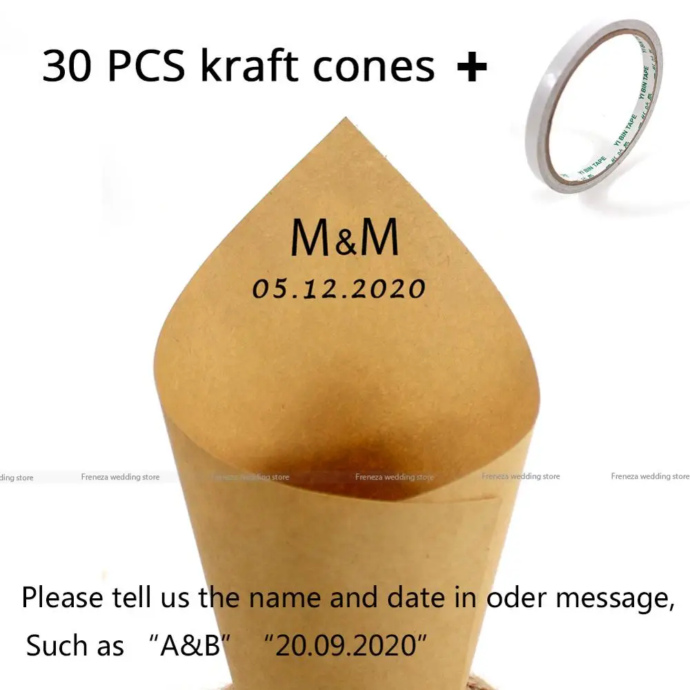 custom cone 30 pcs Персонализированные конусы-конфетти натуральные биоразлагаемые розы сушеные лепестки конфетти конус держатель Свадебные и вечерние украшения - Цвет: custom cone 30 pcs