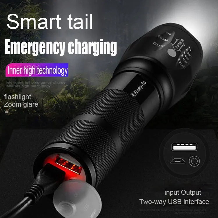 Zoomable Flashlight Usb Rechargeable Ultra Bright Waterproof Led Torch Lamp Camping Fishing Hunting Flashlight Outdoors Lights