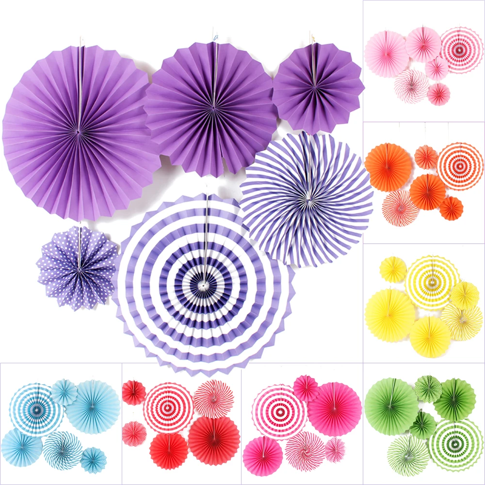 

6Pcs/Set Mixed Size Hanging Paper Fan Round Wheel Paper Fans Purple/Green/Blue/Pink Birthday Kids Party Christmas Decoration
