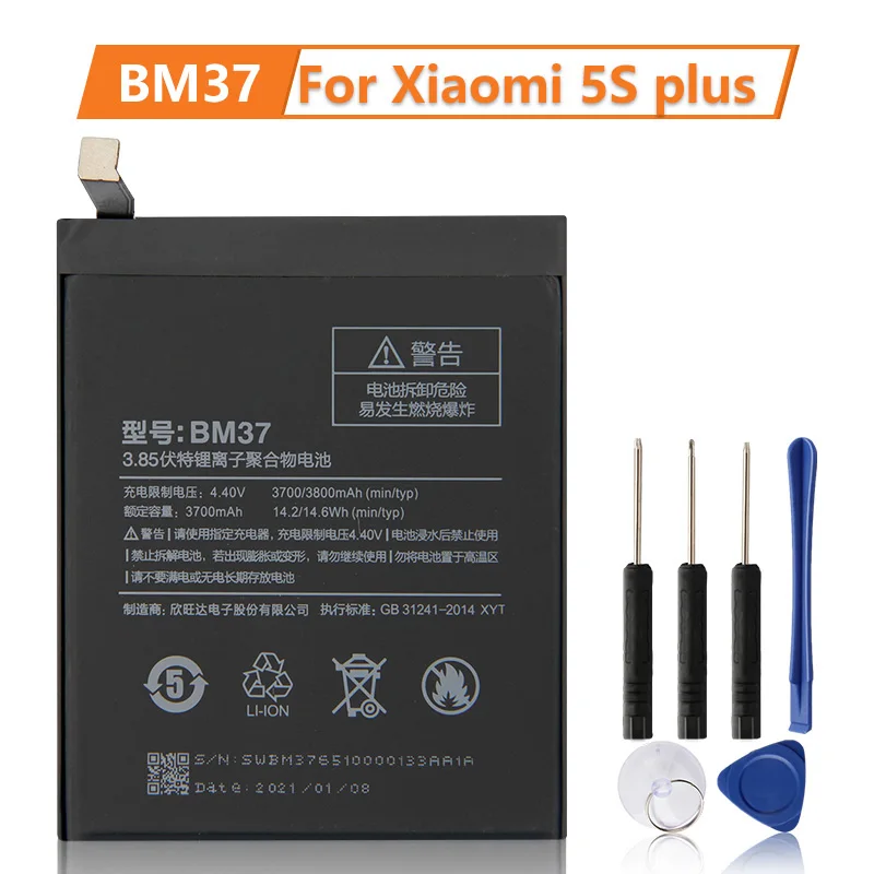 

Replacement Battery BM37 For Xiaomi Mi 5S plus 5Splus 100% New Phone Battery 3800mAh