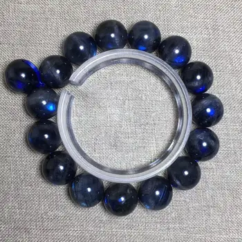 

Natural Black Labradorite Blue Light Crystal Cat Eye Round Beads Bracelet Women Men 13.3mm Black Moonstone Stone AAAAA