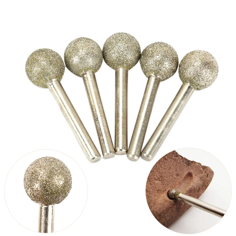 

5Pcs 20Mm Head Dia 6Mm Shank 60# Spherical Diamond Coated Grinding Head Shape Engraving Abrasive Burrs Rotary Tools