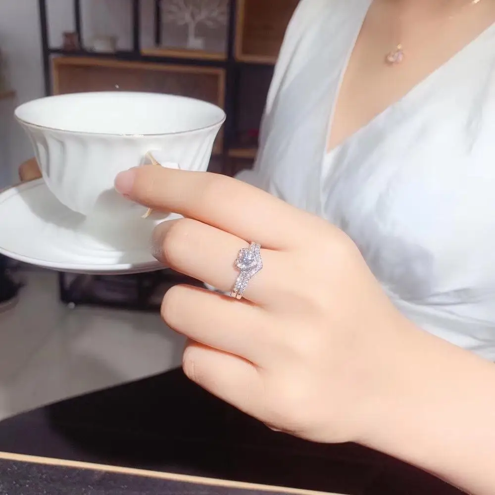Набор Колец AEAW из белого золота 18 К с круглой огранкой 0.42ct 4,5 мм, обручальное кольцо с натуральным настоящим бриллиантом и обручальное кольцо для женщин