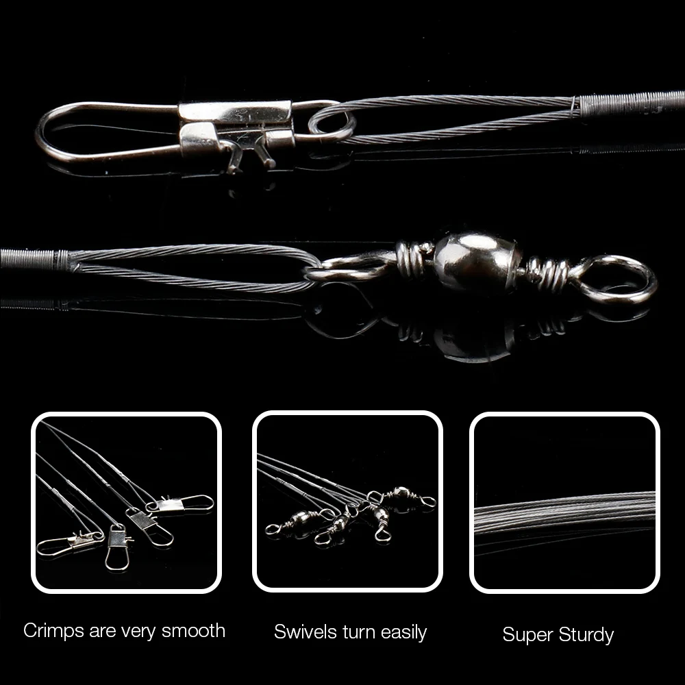 Fishing Line Fishing Tackle Fishing Leashes VTAVTA 20pcs/Lot Anti-Bait Steel Wire Leader With Swivels Leashes For Fishing 32LB Bass/Pike Lure Fishing Line Accessories