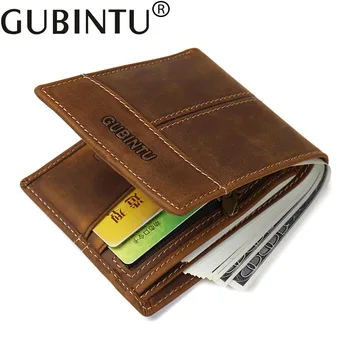 

GUBINTU Brand Crazy Horse Genuine Leather Pocket Wallet Men Cardholder Card Case Wallets Men's Zipper Coin Bag Purse Carteras