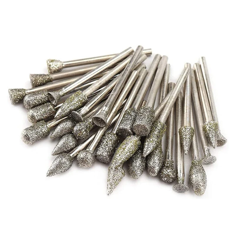 30 PCS Diamond Burr Set Rotary Grinding Burrs Drill Bits with 1/8 Inch Shank Diamond-Coated Stone Carving Bit | Инструменты