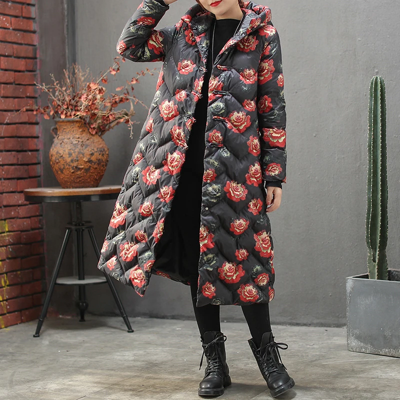 Autumn Winter Print White Duck Down Jacket 90%