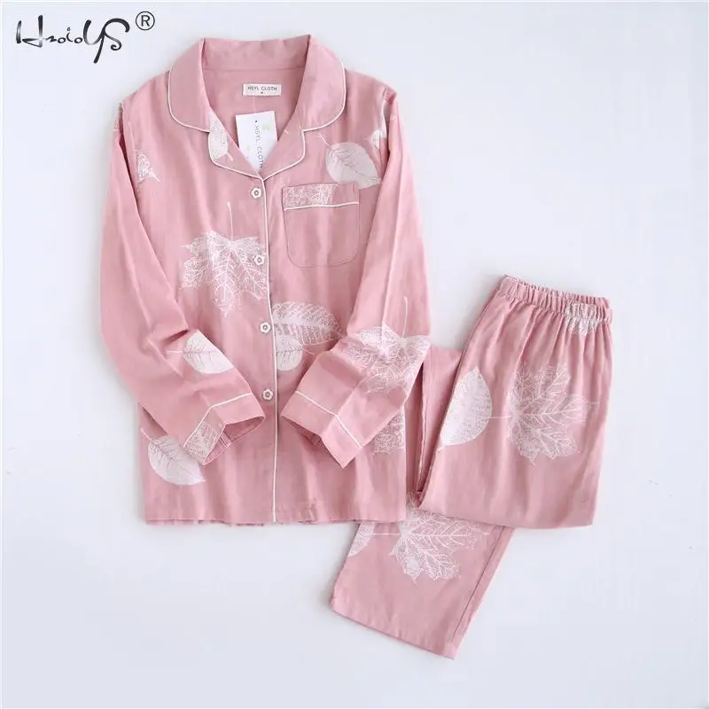 Хлопковый зимний женский пижамный комплект с длинными рукавами одежда для сна с героями мультфильмов осенние пижамы большого размера костюм домашняя одежда Комплекты из 2 предметов - Цвет: Pink maple leaf