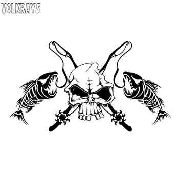 

Volkrays Creative Car Sticker Fishing Skull Skeleton Fish Rod Reel Hook Accessories Reflective Vinyl Decal Sticker,10cm*18cm