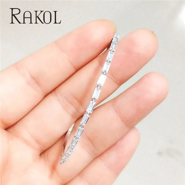 White Color 5 RAKOL модный AAA кубический цирконий мужской женский багет Браслет манжета медная основа с золотым цветом толстые ювелирные изделия RS1138 - Окраска металла: White Color 5