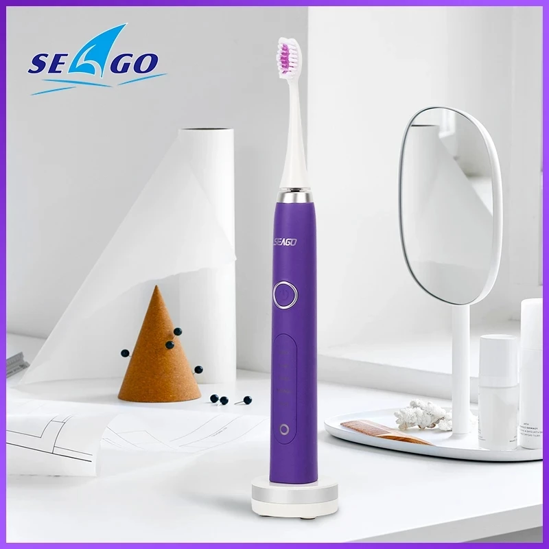 

Seago Rechargeable electric toothbrush Sonic teeth brush for Adults Deep Clean Teeth with 3 Brush Heads Dental Care brush 986
