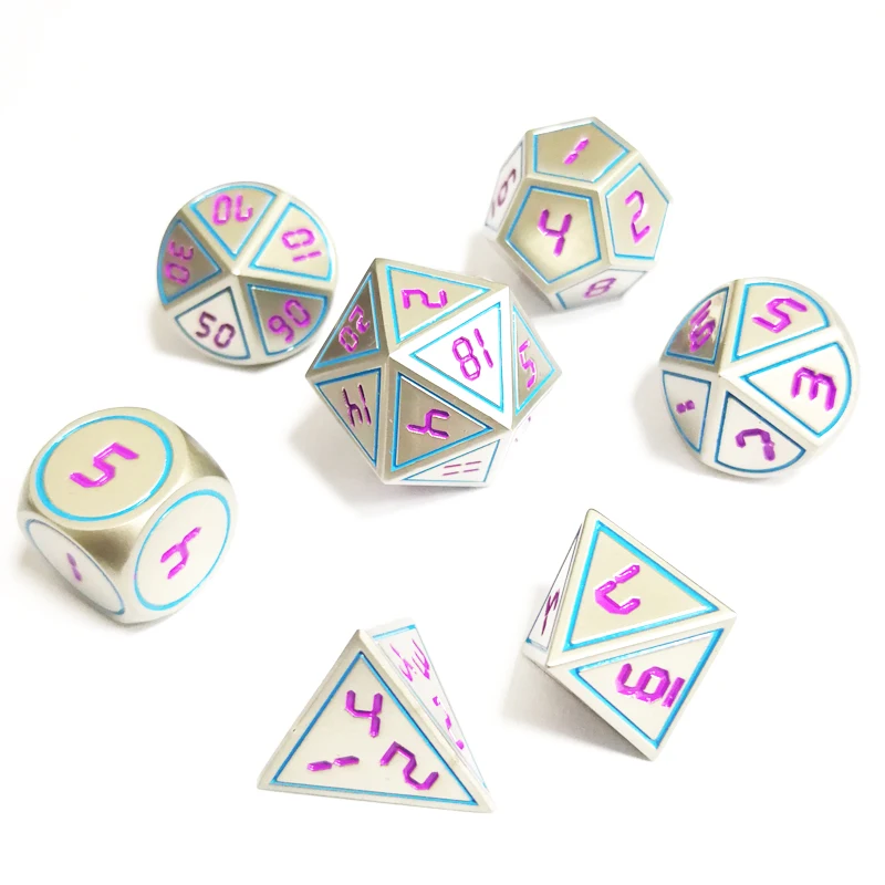 

7Pcs/Set Creative Rpg Dice D&D Metal Dice Dnd Game Dice Dnd Pearl Nickel Green Font