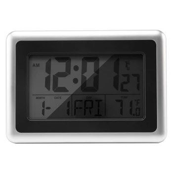 

Atomic Digital Wall Clock, Large Lcd Display, Battery Operated, Indoor Temperature, Calendar, Table Standing, Snooze Without Bac