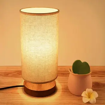 

Romantic Hand-polished Bedside Lamp Wood Base Fabric Shade Bedside Table Lamp For Living Room Bedroom Bedside Desk Lamp Reading