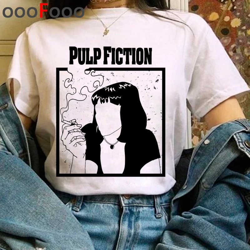 Pulp fiction Harajuku Эстетическая Футболка женская Ullzang Миа Уоллес гранж футболка забавная мультяшная футболка 90s Модный Топ Футболка женская - Цвет: H4121