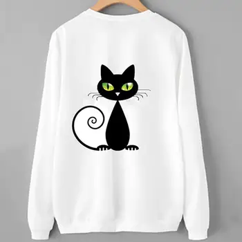 

Hot Cartoon Halloween Pumpkin Cats Print Crew Neck Long Sleeve Sweatshirt Pullover Polyester Fiber/Cotton Soft Women' Sweatshirt