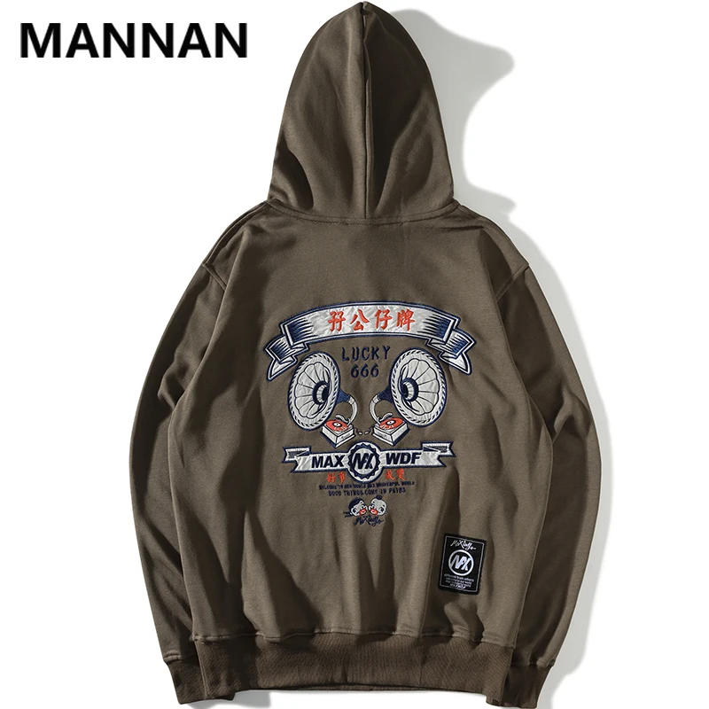 MANNAN симфония вышитые толстовки с капюшоном Мужские Осень Harajuku Уличная Повседневная хлопковая пуловер Модные толстовки