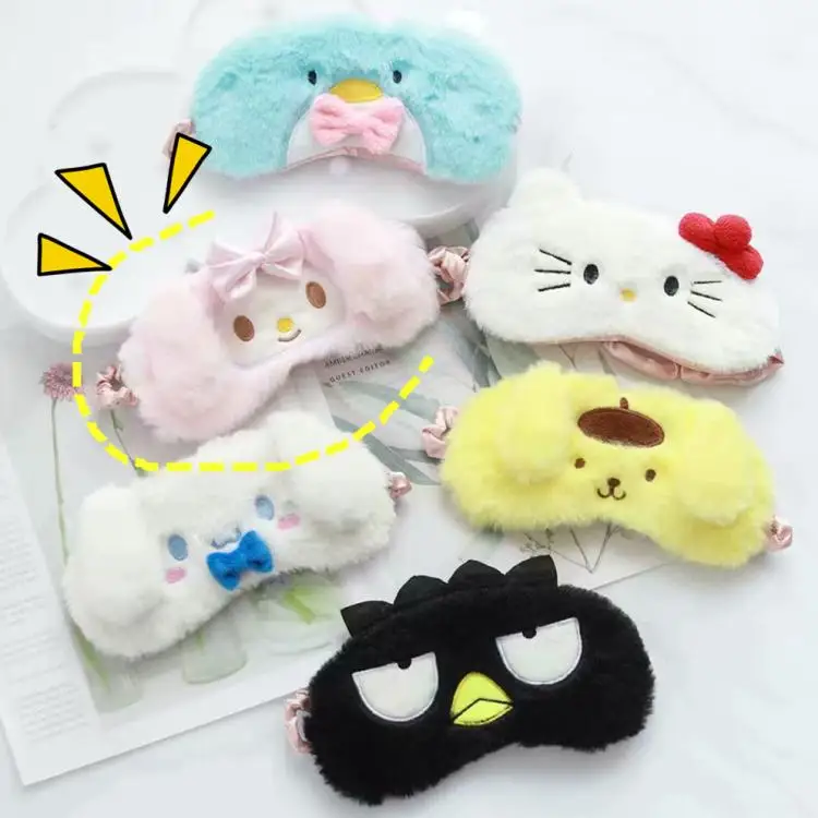 Sanrio, Hello Kitty с рисунками из мультфильма «My Melody Cinnamoroll badtz-мару персонажи Little Twin Stars Марка pom-Pom Purin плюшевые домашние тапочки с кошечкой из мультфильма затенение патч сон тени для век