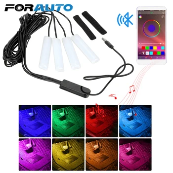 

4pcs Auto Atmosphere Lamps Car LED Dash Floor Foot Strip Light USB Cigarette Lighter Adapter Bluetooth APP Sound Music Control