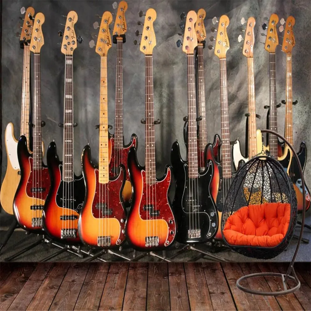 

Milofi professional custom 3D wallpaper mural jazz bass instrument music background wall decoration painting wallpaper