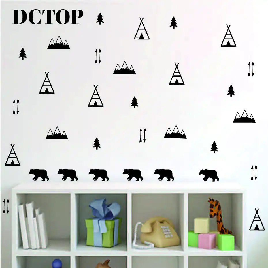 

Woodland Bears Arrow Teepees Trees and Mountains Nursery Wall Decal Decor Vinyl Art Stickers Kids Room Bedroom Home Decoration