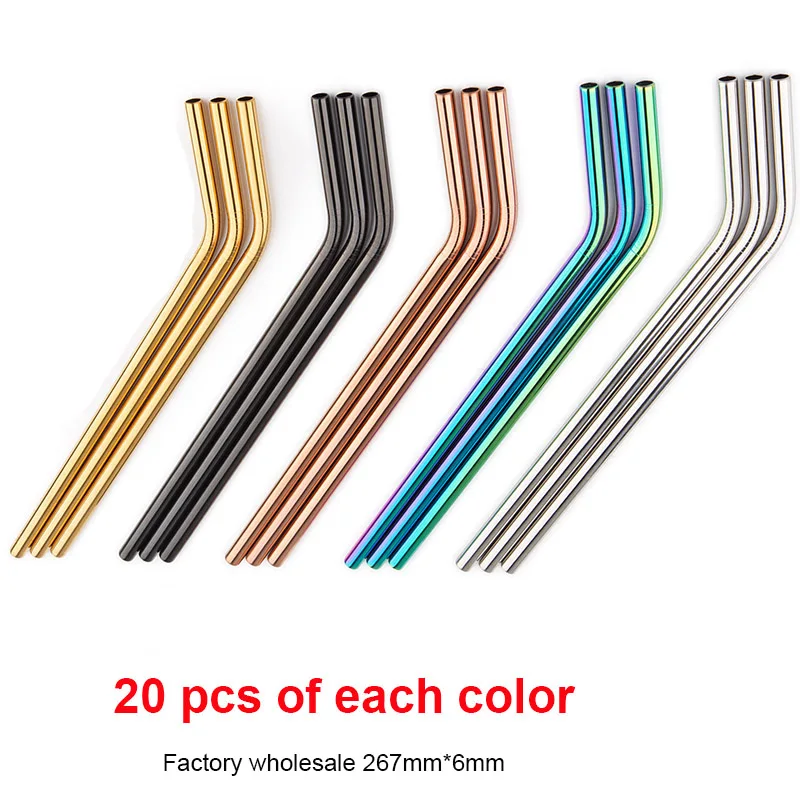 Metal Straw 100pcs/lot Reusable Stainless Steel Straw E-co Friendly Drinking Tubules 267mm*6mm Straight Bent Straws For Drink - Цвет: 50 str 50 ben mixed