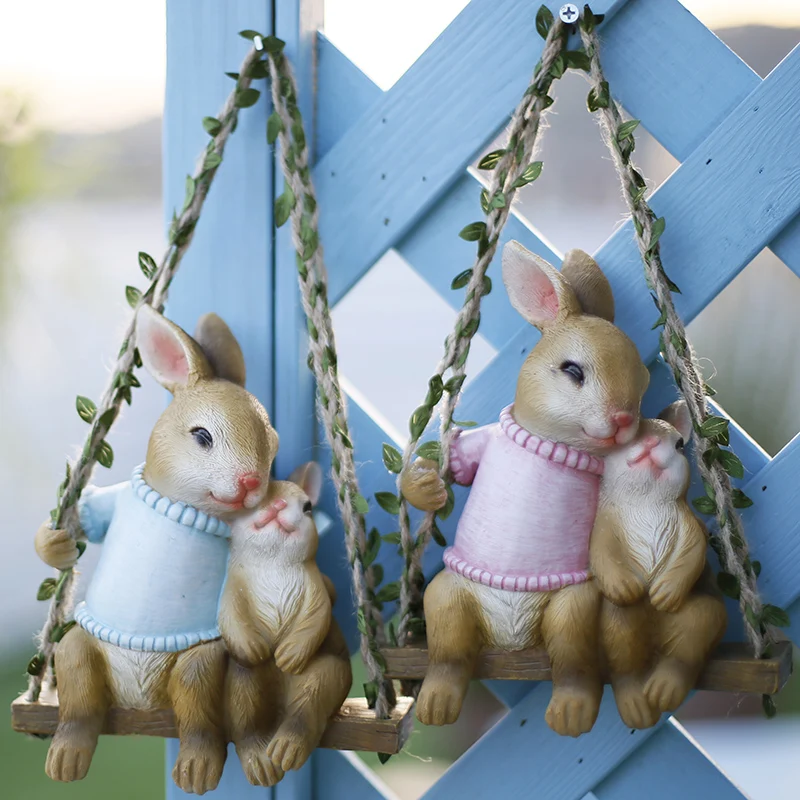 

Outdoor Pastoral Cute Swing Rabbits Resin Sculpture Crafts Courtyard Homestay Ornaments Garden Accessories Balcony Decoration
