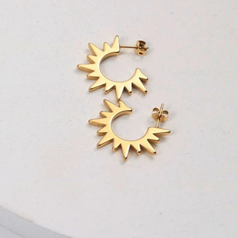 Spike hoop earring for women stainless steel gold plated rivet star dainty hoop cool earring fashion unusual - Image 2