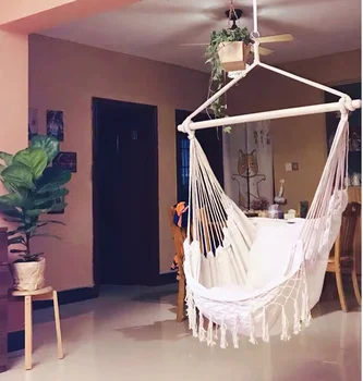 

Nordic hammock cotton rope weave hanging basket tassels swing chair furniture kids bedroom furniture hanging chair