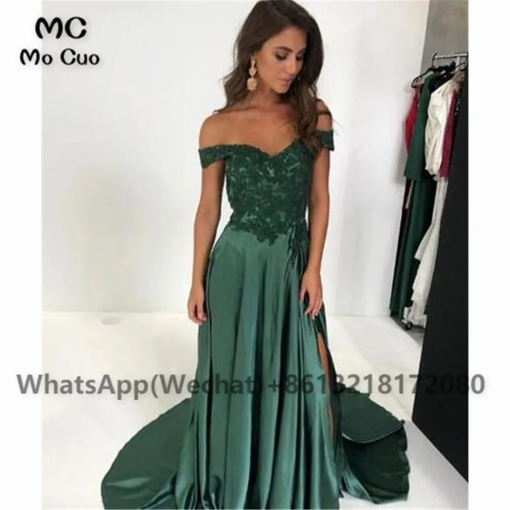 Dark Green Prom Dresses Long Cheap Off the Shoulder Lace Appliques Spandex Formal Evening Gowns Sweet 16 Party Ball Dress (1)