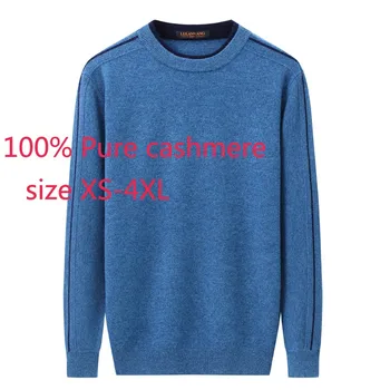 

New High Quality 100% Pure Cashmere Men Autumn Winter Pullover O-neck Casual Computer Knitted Thick Sweater Size XS M L XL2XL3XL