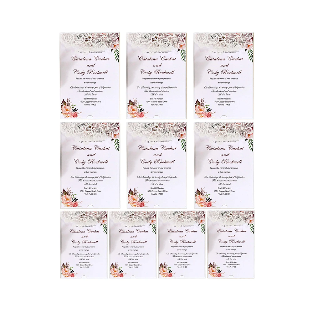  10pcs Wedding Invitations Lace Pattern Cards Laser Cut Paper Cards Announcement Greeting Postcards  - 4000444354307
