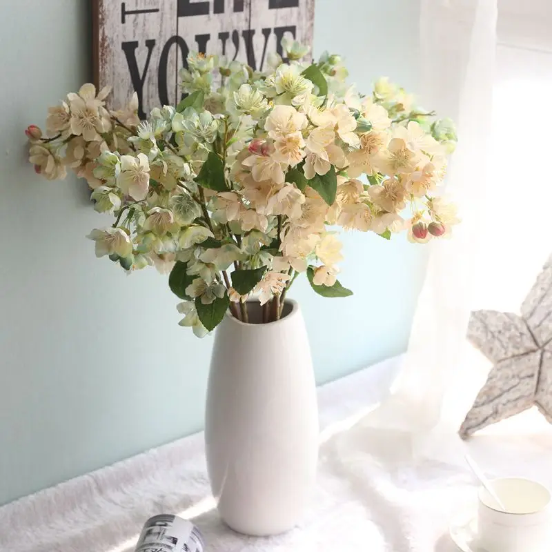 

Plum Cherry Blossoms Artificial Silk Flowers Flores Sakura Tree Branches Home Table Living Room Decor Wedding Decoration