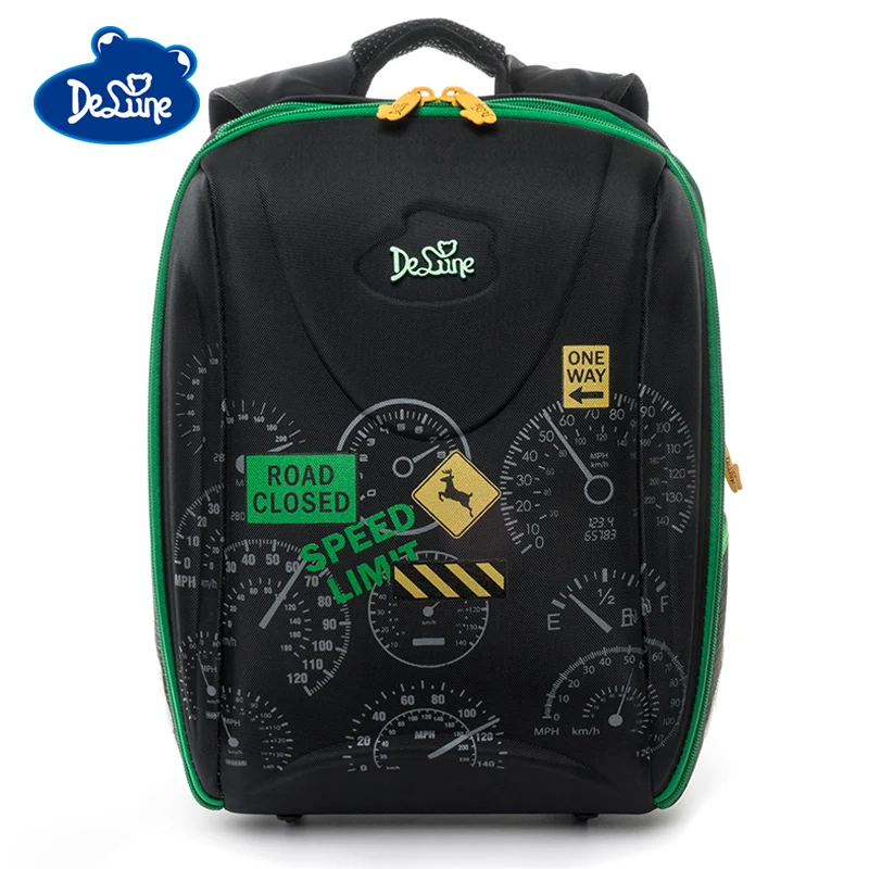 D7-111 Delune New Car Dial Pattern School Bags For Boys Large Cartoon Backpack Children Orthopedic Backpacks Mochila Infantil Grade1-4 - Color: D7-111