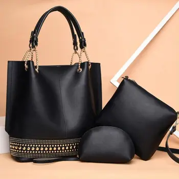

New Fashion Version of Sub Mother Bag Women's 2020 Style Rivet Shoulder Bag Three Piece Set of Women's Bag