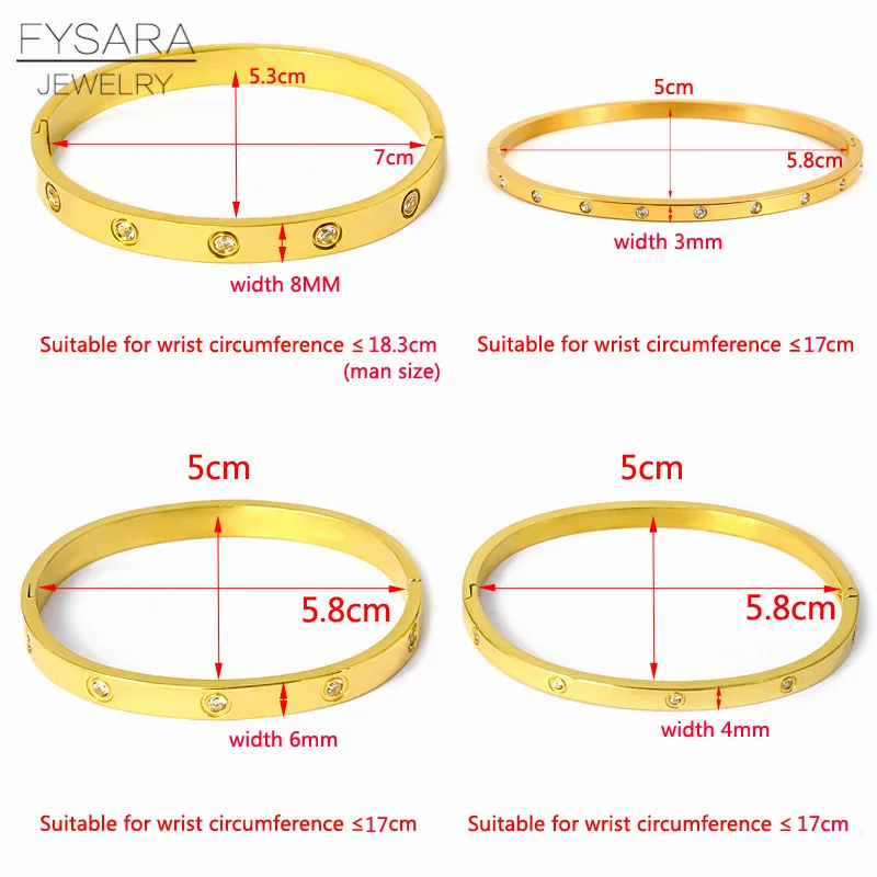 FYSARA Luxury Brand Crystals Love Bangles Cubic Zirconia Bracelets Couple Luxuxy Jewelry Stainless Steel Bangles For Women Gift bangle bracelet stainless steel bracelet crystal bracelets zircon bracelet zirconia bangle