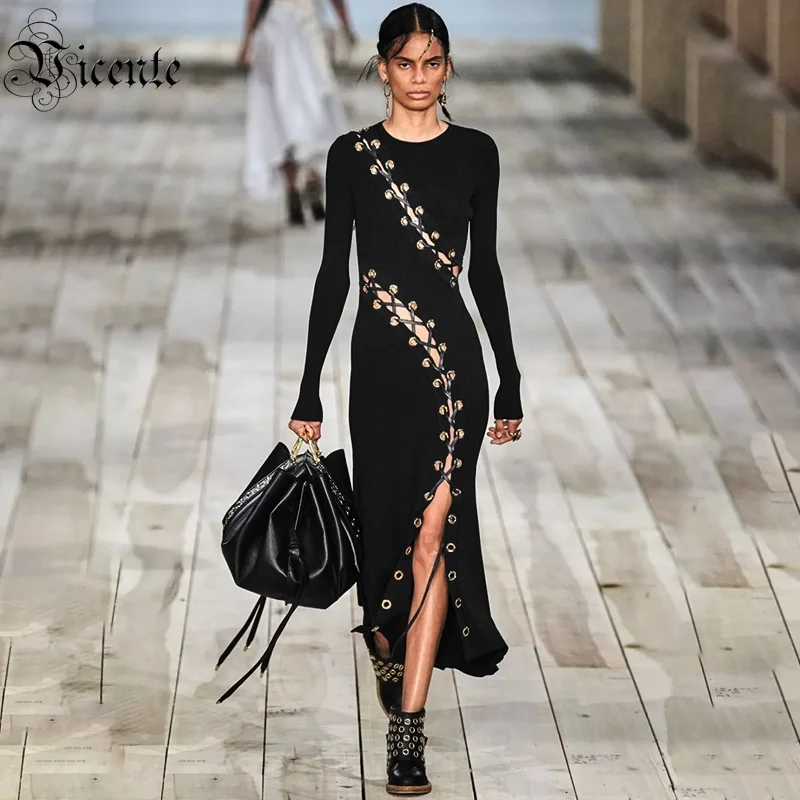 Модное черное платье VC бесплатная доставка элегантное облегающее на шнуровке с